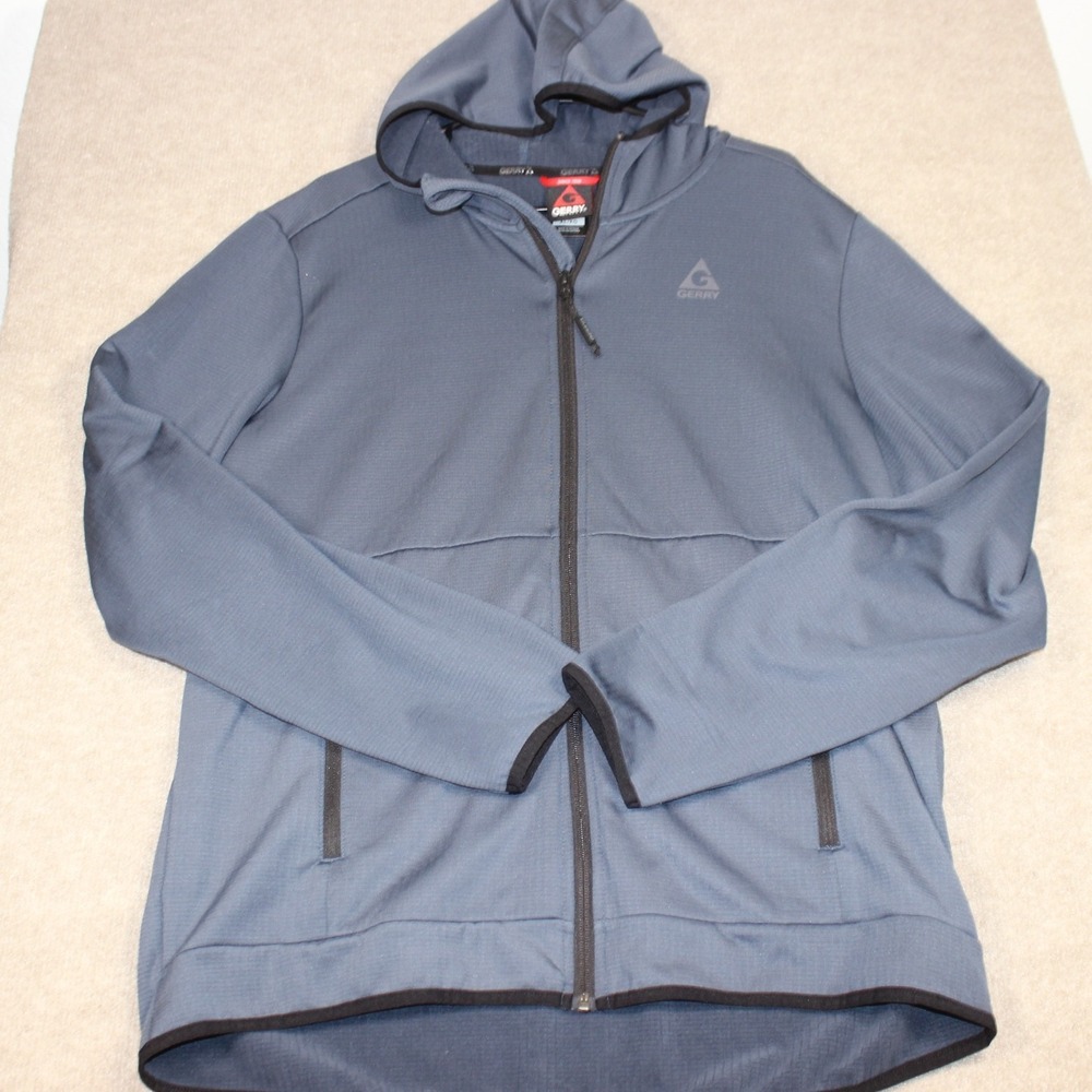 Gerry Mens Full Zip Hoodie XL Blue Gray Grid Fleece Performance Jacket Pocketed